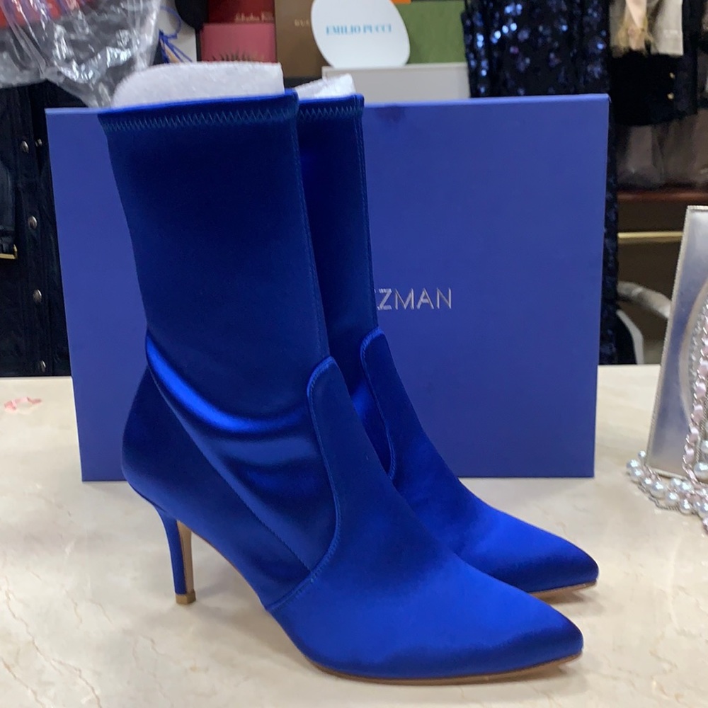 STUART WEITZMAN SATIN STRETCHY BOOTS ROYAL BLUE MADE IN SPAIN SZ EU 38,38.5,39 - Picture 3 of 10